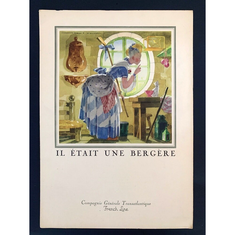 French Line TransAtlantique Luncheon Menu Sheet Music Il Etait Une Bergére 1955